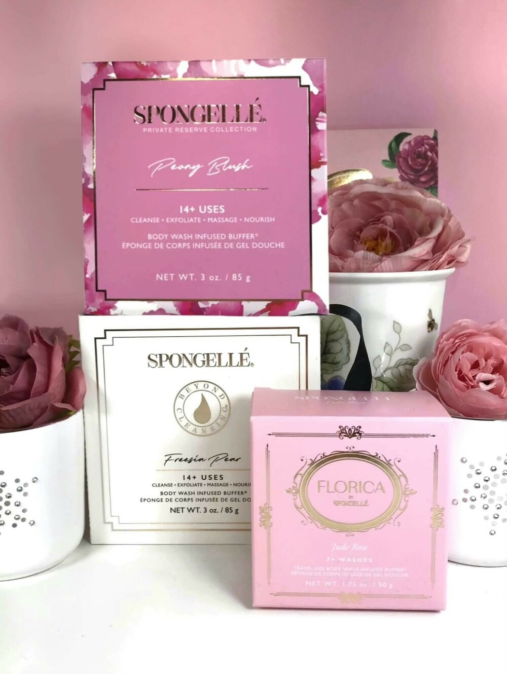 Spongelle Bundle: Florica Jade Rose, Peony Blush & Freesia Pear Sponges *BNIB